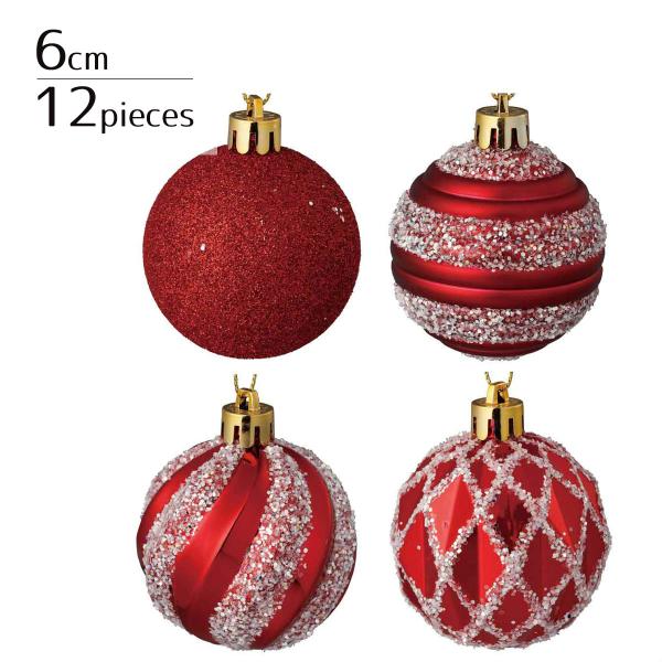 クリスマス オーナメント クリスマスツリー 飾り_【6cm／12個入り】プラスチックオーナメントボー...