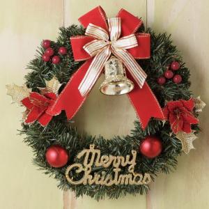 リース 玄関 _【直径30cm】オーナメント付きクリスマスリース レッド 1個_58-45-1-1_8725-246