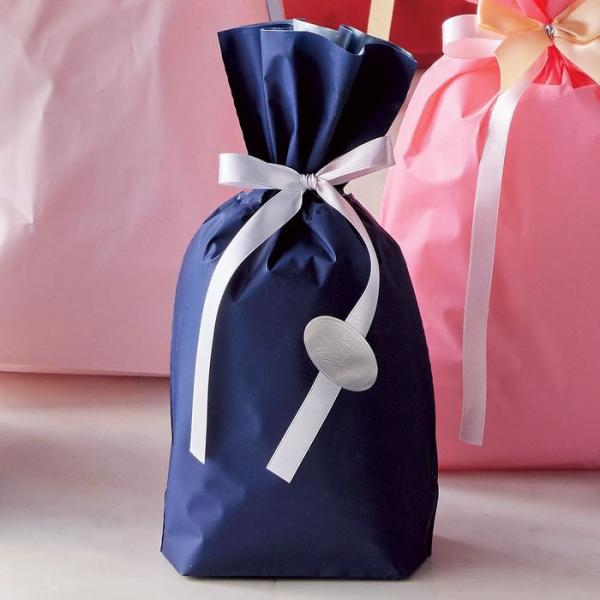 【20枚入り】梨地リボン付ギフトバッグ 17cm ネイビー_61-759-80-1_36113-92...