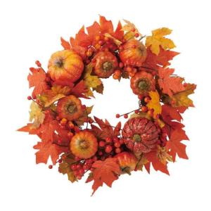 リース 花 玄関 造花_【直径50cm】パンプキンリース オレンジ 1個_57-13-2-1_8800-8186
