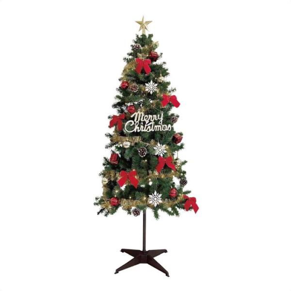 クリスマスツリー  ledライト 北欧_スタンダードクリスマスツリーセット レッド 高さ180cm_...