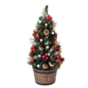 クリスマスツリー レッドorゴールド オーナメント付き LED付き 90cm