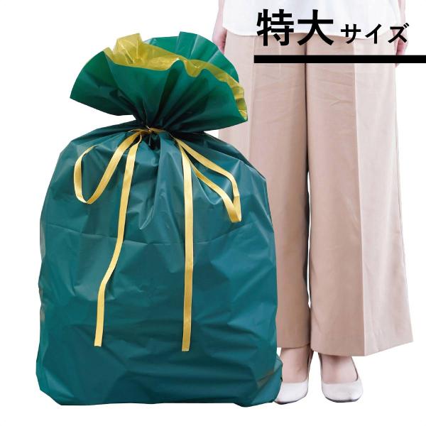 ラッピング 袋 ギフト かわいい_【10枚入り】梨地リボン付きギフトバッグ グリーン 70×100[...