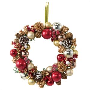クリスマスリース 玄関 造花_【直径22cm】ボ...の商品画像