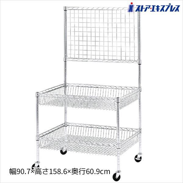 ワゴン  販売台 陳列台_シェルフワゴン H159cm×W90cm×奥行60cm 1台_61-63-...