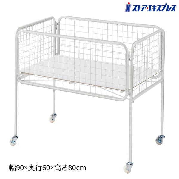 ワゴン バスケットワゴン 販売台 陳列台_ユニットワゴン 白 浅型 幅90cm 1台_61-653-...