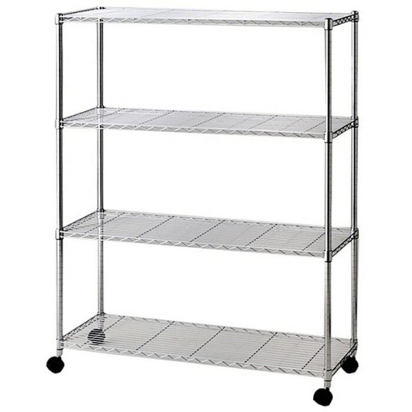 ローコストワイヤーラック キャスター付き H156cm 棚4段 幅121.2cm 1台_61-66-...