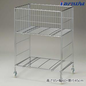 バスケットワゴン 販売台 陳列台_ワイヤー2段ワゴン クローム 幅60×奥行45cm 1台_61-753-27-3_2330-1520