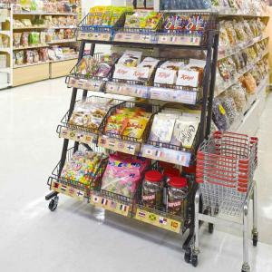 ワゴン バスケットワゴン 販売台 陳列台_傾斜ジャンブルバスケット 幅90cm 4段 ブラック 1台_61-797-66-2_2330-1390