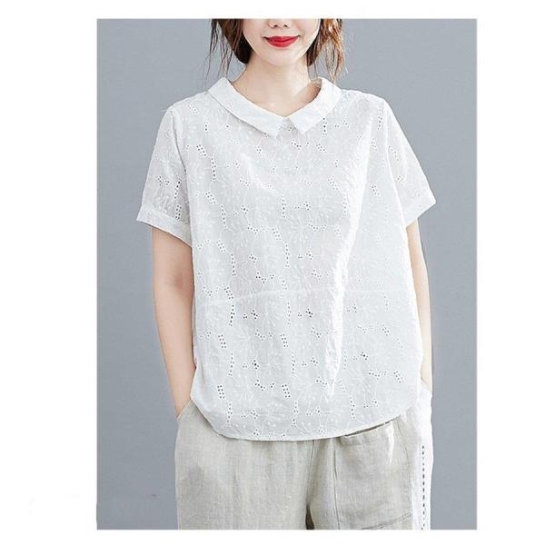 ブラウス シャツ トップス レディース 40代 5分袖 シャツブラウス レース 丸首 半袖 20代 ...