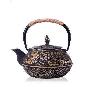 鉄瓶 南部鉄器 牡丹柄 伝統工芸品 急須 茶こし付き 鉄分補給