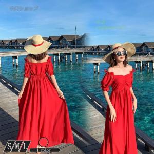 赤 ワンピース オフショルの商品一覧 通販 Yahoo ショッピング