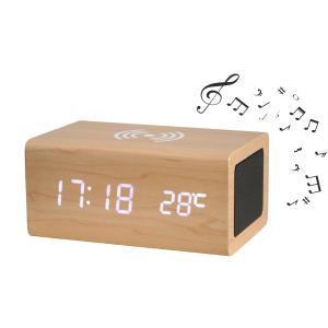 WOOD SHOW めざまし時計 置き時計 bluetooth5.0スピーカー スマホ充電 付き おしゃれ デジタル 卓上時計 qi ワイヤ