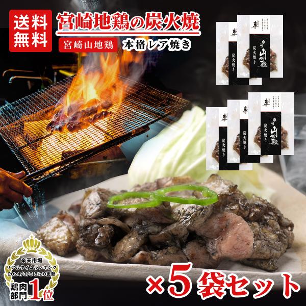 地鶏 炭火焼き 鶏の炭火焼　宮崎山地鶏 炭火焼き レア焼き 100g×5袋　送料無料 冷凍便 真空パ...