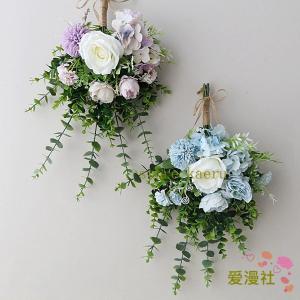 スワッグ 花束 フェイクフラワー 薔薇 紫陽花 ユーカリ 壁掛け 造花 生花みたい ブーケ フラワー 花 はな インテリア 枯れない花｜store-kaeru