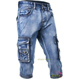 ストレッチデニムパンツ 夏 薄手 メンズ 7分丈ズボン ショートカーゴパンツ 多ポケット おおきいサイズ カジュアル 着心地よい 通勤通学