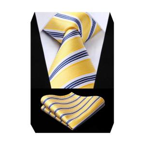 Enlision 結婚式 黄色 ネクタイ ポケットチーフ メンズ フォーマル ネクタイ ストライプ 就活用 ネクタイ かわいい