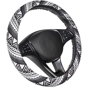 SEG Direct Boho Steering Wheel Cover with Vibrant Soft Cloth, Universal fit for 14 1/2 - 15 1/4 inches Outer Diameter Steering Wheel, Full C