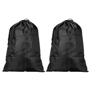 PATIKIL 衣類収納巾着袋 2個 42cm高さ 衣類毛布 ダブル巾着収納袋 キャンプ旅行用 ブラック