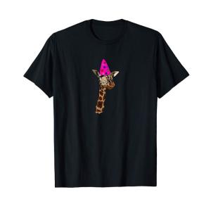 Giraffe Wearing a Birthday Party Hat Graphic Design Tシャツ｜store-ocean