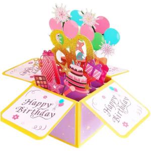 Huacici 80歳の誕生日 ポップアップカード、彼女、女性のための3D 80歳の誕生日カード、グリーティングカード共に 白紙のメモと封筒