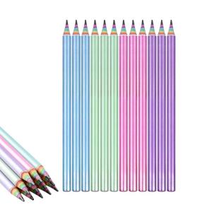 Mesanda 鉛筆 HB えんぴつ レインボー鉛筆 12本1ダース ペーパーペンシル 虹鉛筆 可愛い 面白い おしゃれ 入学準備 誕生日