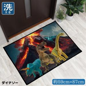 玄関マット 室内 おしゃれ 洗える 約59×87cm キッチンマット アクセントマット イラスト マット 敷物 転写プリント 恐竜 TEN003-B｜store-pocket