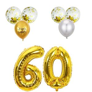 TRUE-JP 還暦祝いセット ゴールド数字バルーン アルミ風船 数字60歳誕生日60ナンバー 大きい 誕生日 飾り付け 記念日 紙吹雪風船 装飾 パ