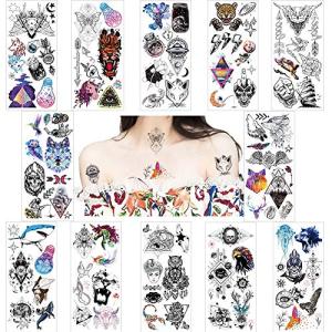 FANOSHON 12枚水彩タトゥーシール 3D宇宙飛行士一時的入れ墨 子供と大人用 リアルなプラネットスターフラワーボディペイントステッカー男の子