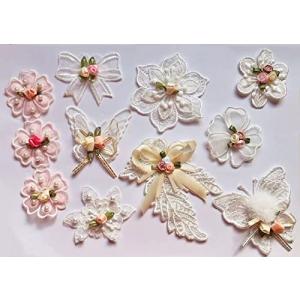 Sweetimes レース生地 刺繍花 縫製 DIY 服 工芸品の装飾 パッチ アップリケ モチーフ 10枚セット アイロン両面接着シート付No.16