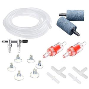 Forgetek エア チューブ セット 16個 二又分岐 4m エアーチューブ チェックバルブ 吸盤クリップ 酸素 エアストーン 逆流防止弁 水槽