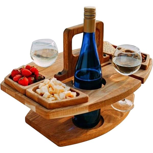 ワイングラスホルダー付き木製屋外ピクニックテーブル、ポータブルワインラックピクニックテーブル、ポータ...
