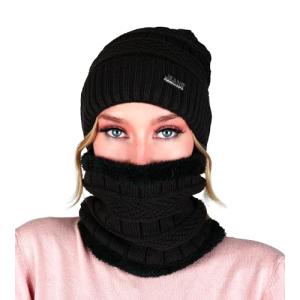 [MASKROUSA] 女性向けの冬用温かい編み帽子と暖かいスカーフセット、柔らかなフリース裏地とおしゃれな編みスカーフと帽子セット, 冬用の帽子 (Brown)｜storebambi