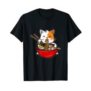 マンガファンのためのカワイイラーメン猫愛子猫食べる麺 Tシャツ｜storebambi