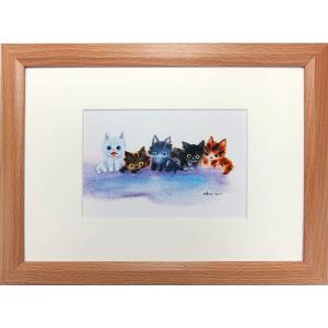 猫の版画 渡辺あきお 額装品 ジクレー 限定品 美品 可愛い ネコ 新品 渡辺あきお ねこ ネコ 猫 猫の絵 現代アート ジクレー版画 額装