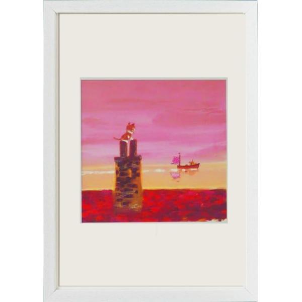 新品 渡辺あきお ネコ 猫 ねこ 猫の絵 仔猫 子猫 現代アート 額装付き 壁掛け 絵画 インテリア...