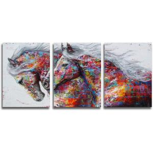 開運 左馬 アートパネル 3枚セット 馬 壁掛け 馬の絵 キャンバス画 キャンバス 新品 お洒落 イ...