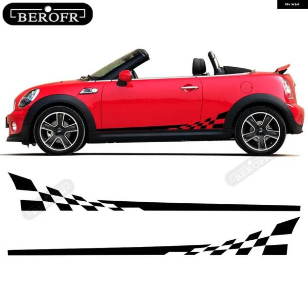 並行輸入品2PC S カー スタイリング チェッカーボード チェッカーフラッグ ドアサイドストライプ...