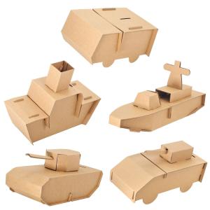ダンボール 工作 わくわく 段ボール クラフト 貯金箱 5種セット 戦車 バス 装甲車 小型船 潜水艦