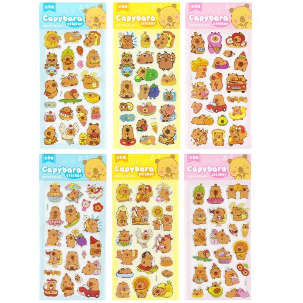 シール ステッカー カピバラ ぷっくり シール 6種 各1枚セット 動物 生き物 かわいい
