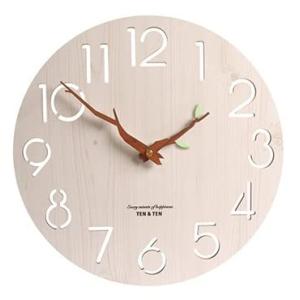 Desirable 壁掛け時計 おしゃれ 木製 蛍光緑の葉 フック付属 かけとけい 静音 かわいい ...