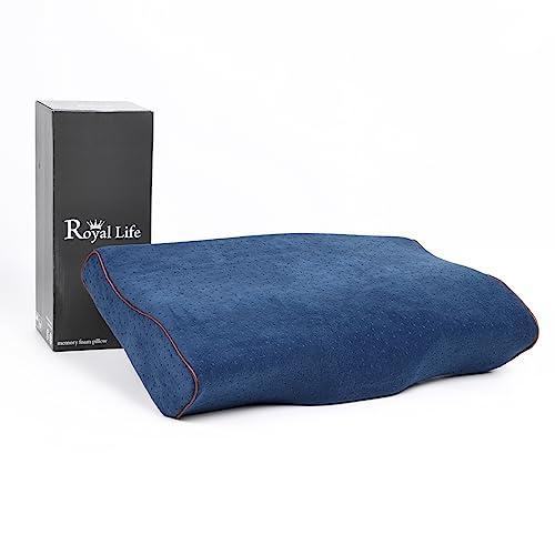 RoyalLife枕 低反発 pillow 安眠 ギフト (ネイビー, フリース/低反発)