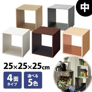 キューブボックス 木製 木目 卓上ラック M 25cm角 カラー5色