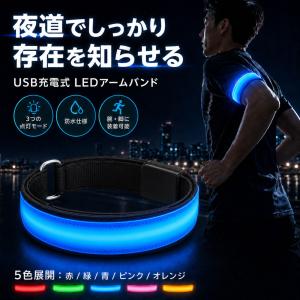LEDアームバンド ランニングライト USB充電式 防水 夜間 ジョギング ウォーキング 光るバンド 腕 足首 自転車 犬の散歩 5色