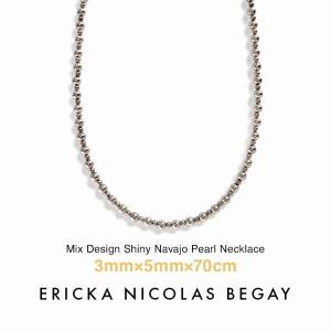 ERICKA NICOLAS BEGAY エリッカ ニコラス ビゲイ【3mm/5mm/70cm】ミックスデザイン シャイニー ナバホパール ネックレス ボールチェーン シルバー｜storesparkle