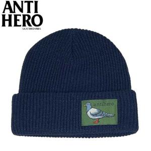 ビーニー ANTIHERO アンタイヒーロー LIL PIGEON LABEL Cuff Beanie Navy ニット帽子 ニットキャップ メンズ レディース｜stormy-japan