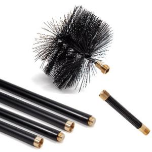 煙突掃除ワイヤーブラシ200mmとポリプロピレン製ロッド4本とスプリング