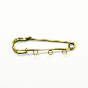 アクセサリパーツ 金具 ブローチピン 3ホール 安全ピン 60mm 3カン付き 金古美 アンティークゴールド CT139