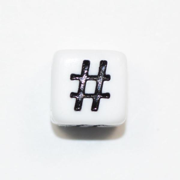 レタービーズ ハッシュタグ 白地に黒文字 # シャープ 6mm アクリル プラビーズ 1コ売り