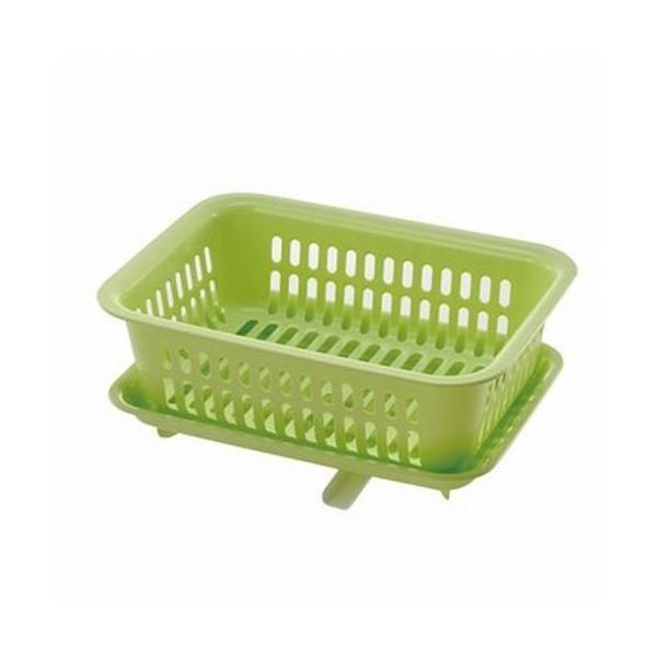 【2160円以上送料無料】リッチェル レイ 水切りかご トレー付 グリーン 14103-8